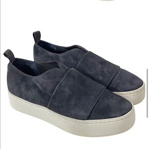 Vince Wallace Navy Blue Suede Platform Slip On Court Sneakers Size 7 Med